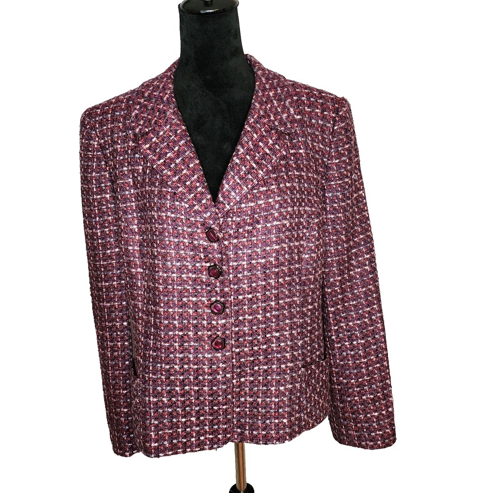 COLLECTIONS LE SUIT Size 14 Purple Tweed Single Breasted Suit Blazer Office Work